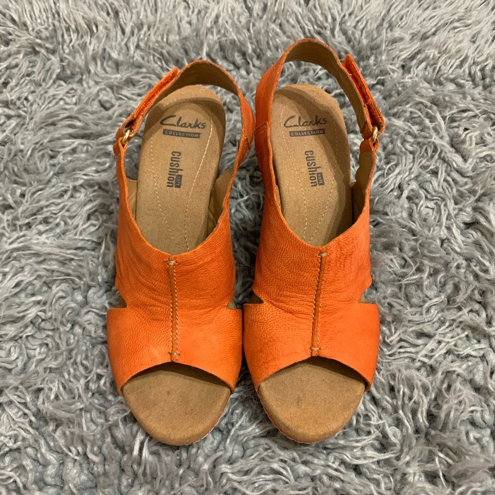 Clarks Soft Cushion Leather Cork Wedges